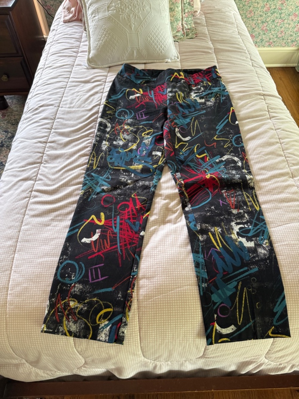Joseph Ribkoff Black Pants with Multicolor Graffiti Print